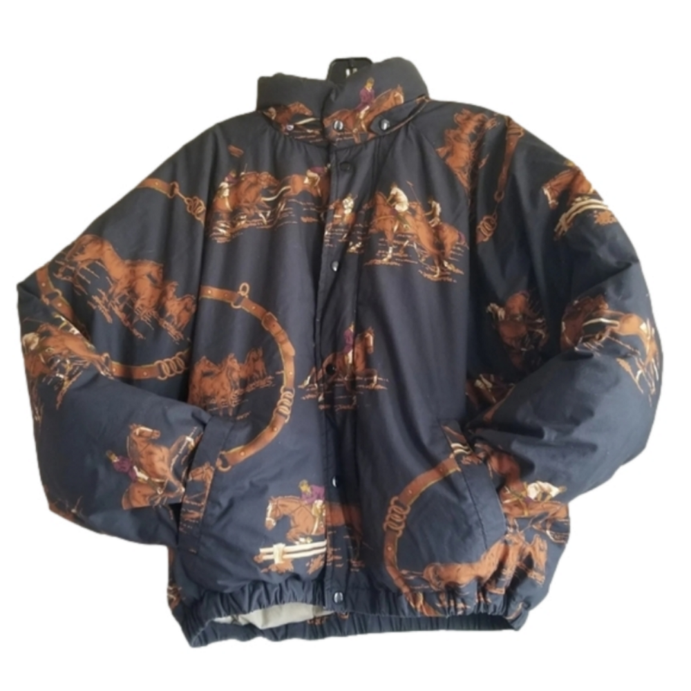 Ralph Lauren Down Filled Bomber Equestrian Jacket Vintage Puffer Horse- RARE